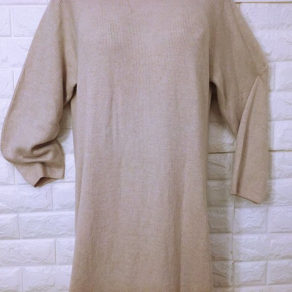New MaNGo Ribbed Knit Sweater Dress -6 Super Soft Midi Tunic Crew LSL Minimalist - Picture 3 of 9